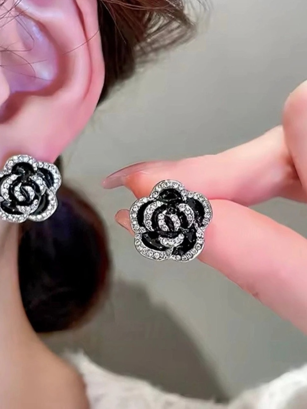Black & Silver Flower Stud Earrings